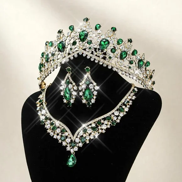 NEW Sparkling Bling Crystal Rhinestone Tiara Necklace Set: Ruby Red + FR… - Picture 11 of 16